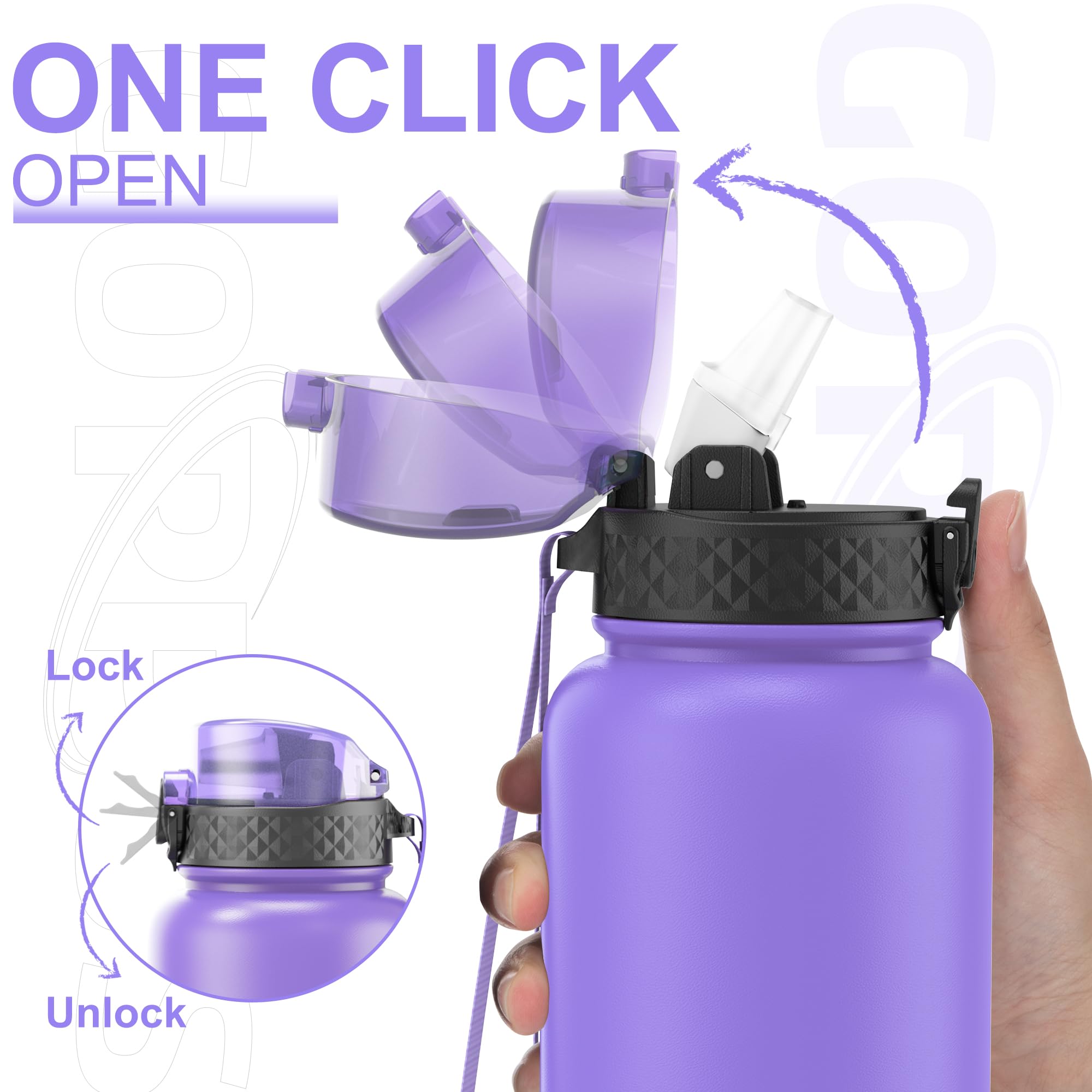 GOPPUS 1.2L/40oz Stainless Water Bottle with Straw Double Wall Insulated Bottles with Strap Large Vacuum Thermal Flask Leakproof Keep Cold Drinks Bottles with Flip Top Lid for Men Women BPA Free - Image 2