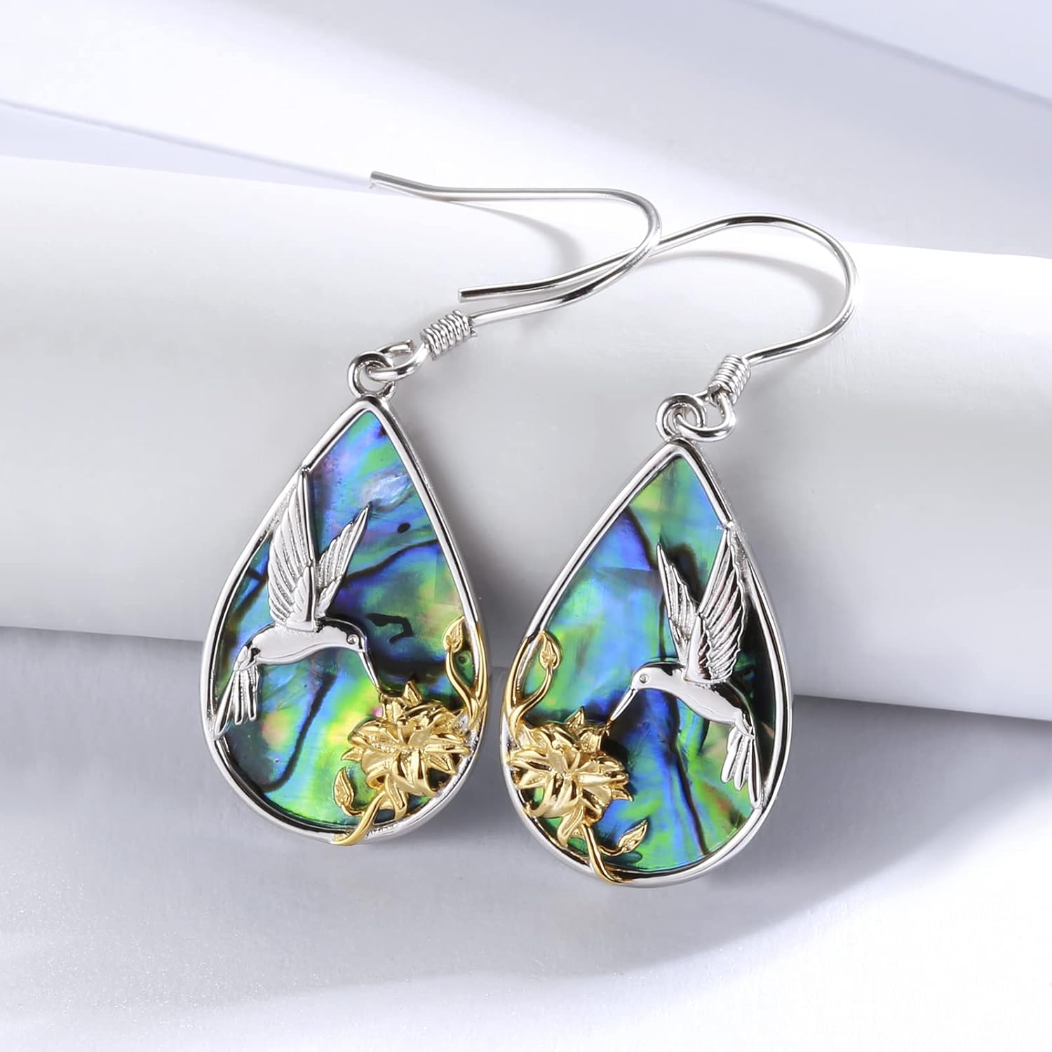 Sterling Silver Teardrop Abalone Earrings for Women Hummingbird/Dragonfly/Tree of Life Drop Dangle Earrings Mother'S Day Christmas Jewelry Gifts - Image 3