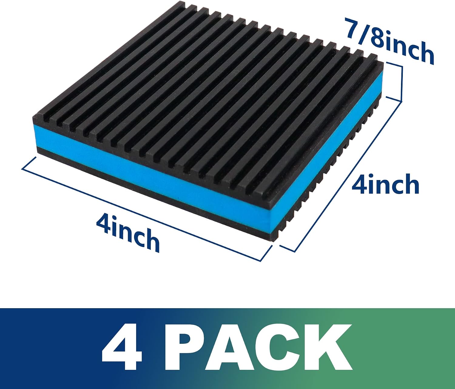 Anti Vibration Pad with Ribbed Rubber, 4" x 4" x 7/8" Blue EVA Center Isolation Pads Mats for Heavy Duty Equipment, HVAC, Compressors, Air Conditioner Units, Washer and Dryer