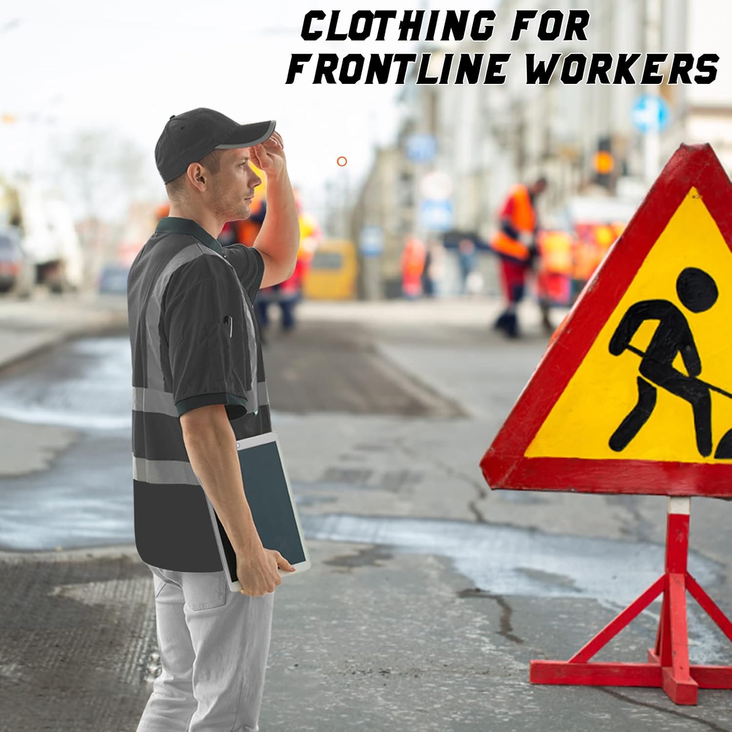 Hi-Vis Safety Polo Shirt with Reflective Strips, High Visibility Construction Work Shirt for Men - Image 2