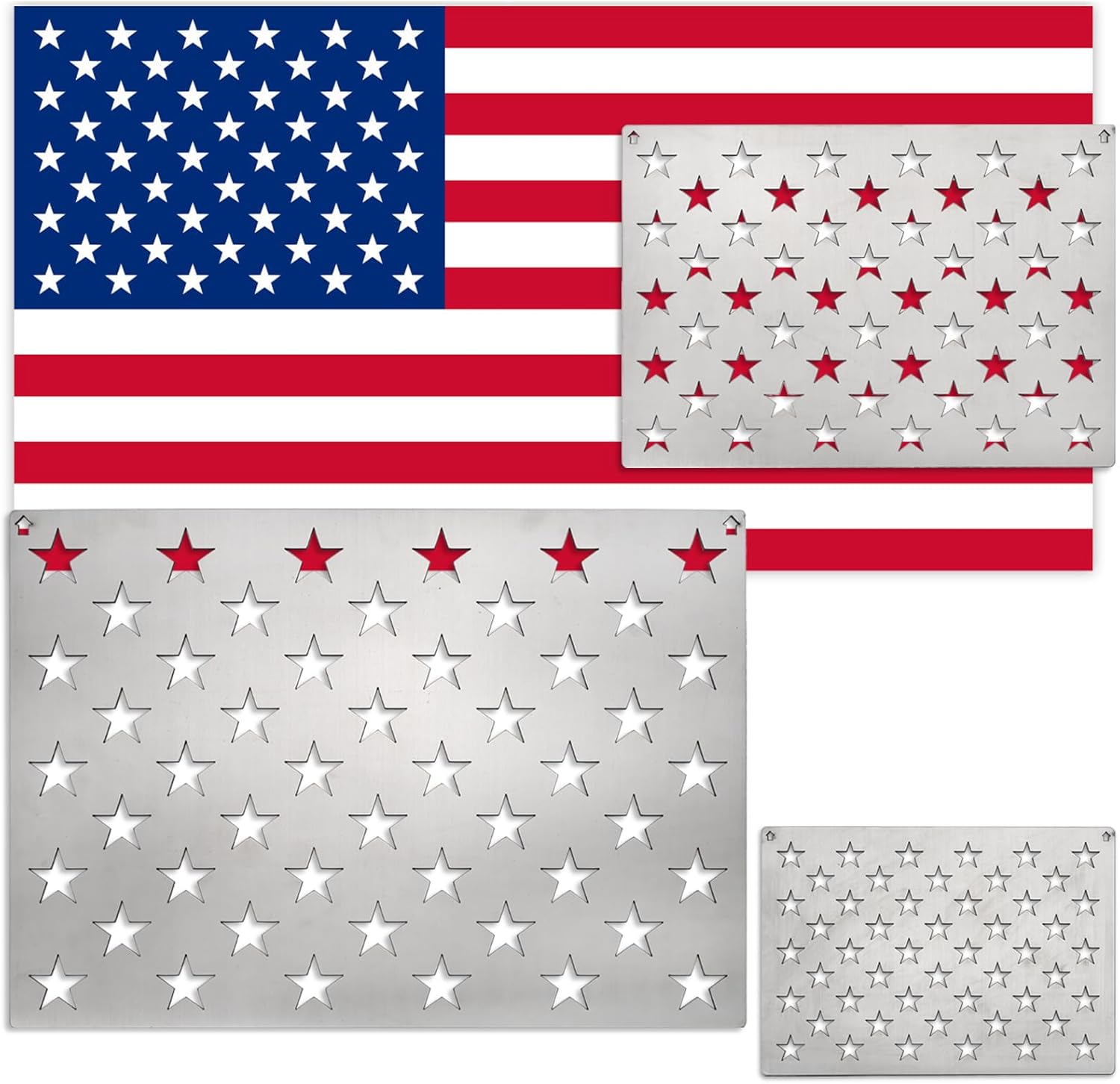 Acshio 3 Pack American Flag 50 Star Stencils, Stainless Steel Stars Stencils Template, Reusable Star Shaped Metal Painting Templates for Carving Stars on Wood, Fabric, Paper, Walls Art