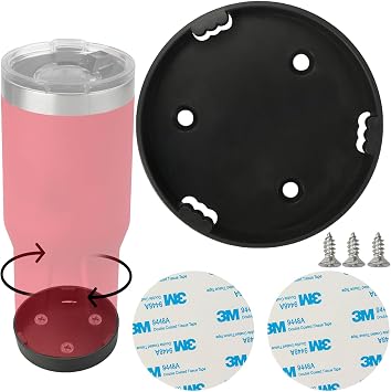 Tumbler Cup Mount for Milwaukee Cup, Black Cup Holders Base with Screws and Double-Sided Adhesive 3.14 in Cup Holder Compatible with 20 & 30OZ Cup
