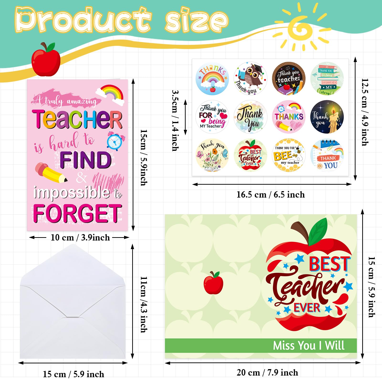 HOWAF 12 Pack Thank You Teacher Cards, Teacher Thank You Cards - Image 2