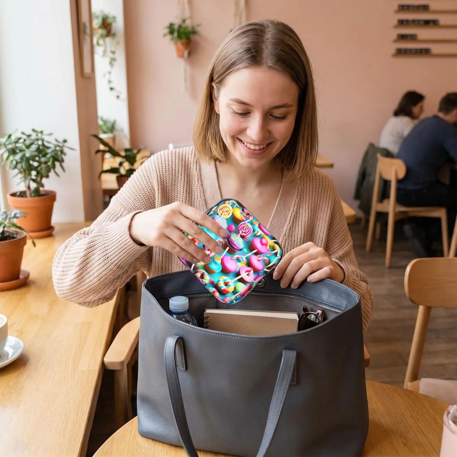Colorful Sweet Lollipop Cupcake Donut Print Women Period Bag Sanitary Pouch Portable Pad Pouch Tampon Holder Small Zipper Pouch Storage Bag