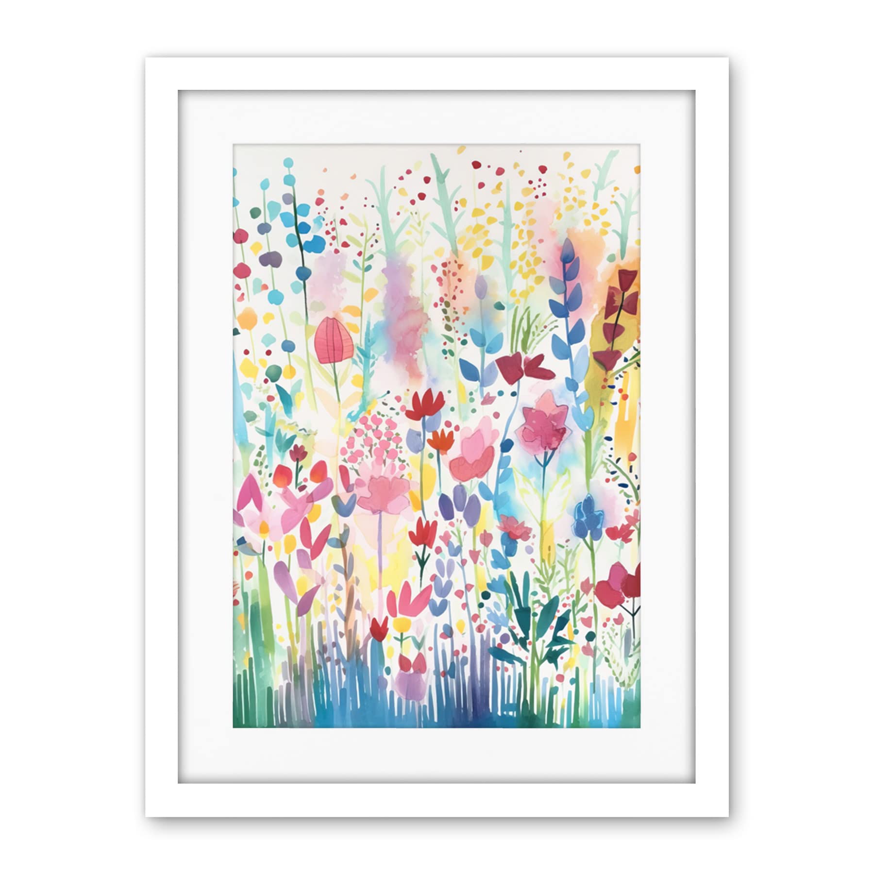 Artery8 Soft Pastel Wildflower Floral Folk Art Artwork Framed Wall Art Print 18X24 Inch