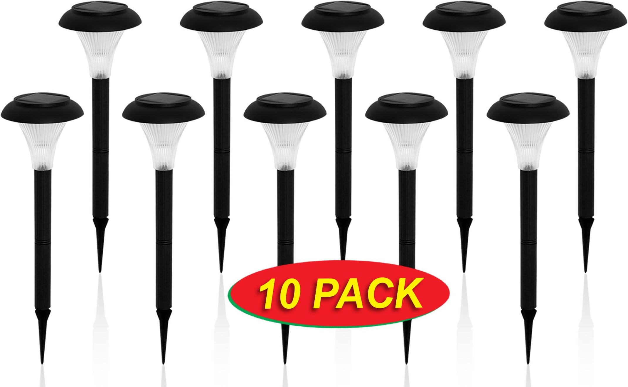 10 Pack Solar Powered LED Accent Outdoor Garden Path Lights. Ideal Lighting for Path Patio Yard Deck Driveway and Garden