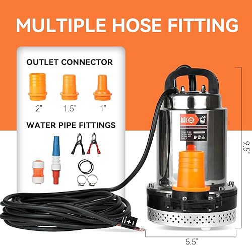 Miniatura 2 de BACOENG DC 24V Bomba de agua solar, bomba de pozo sumergible 23 pies, elevación 24GPM para granja y rancho