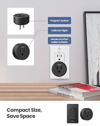 Zoiinet Black Remote Control Outlet, with Two Plugs, 80-275V/15A/1500W | 300 ft, Buckle Design & Removable, No Wiring No WiFi, for Household Appliances, Christmas Tree, Lamps, Fans, Programmable