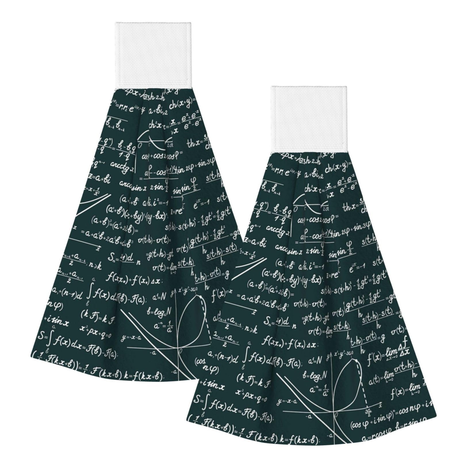 DOPKLNA Handwritten Math Formulas Pattern, 2 Pcs Hanging Coral Fiber Hand Towels for Bathroom, Absorbent Kitchen Towels