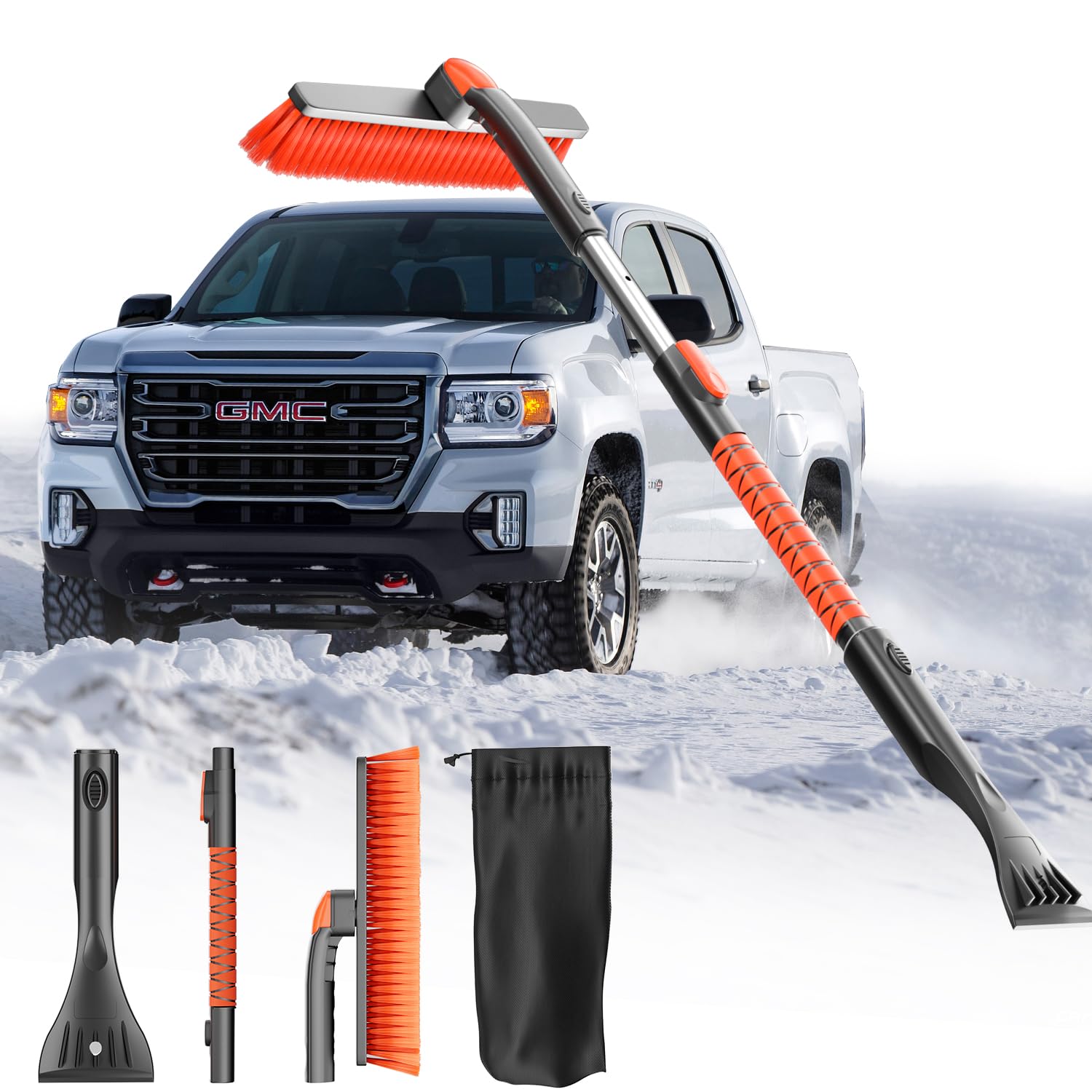 DooGooCoo [Actualización] Rascador de hielo y cepillo de nieve extensible para parabrisas de coche [resistente de grado militar] – Cabezal de cepillo giratorio de 360° con agarre de silicona para una