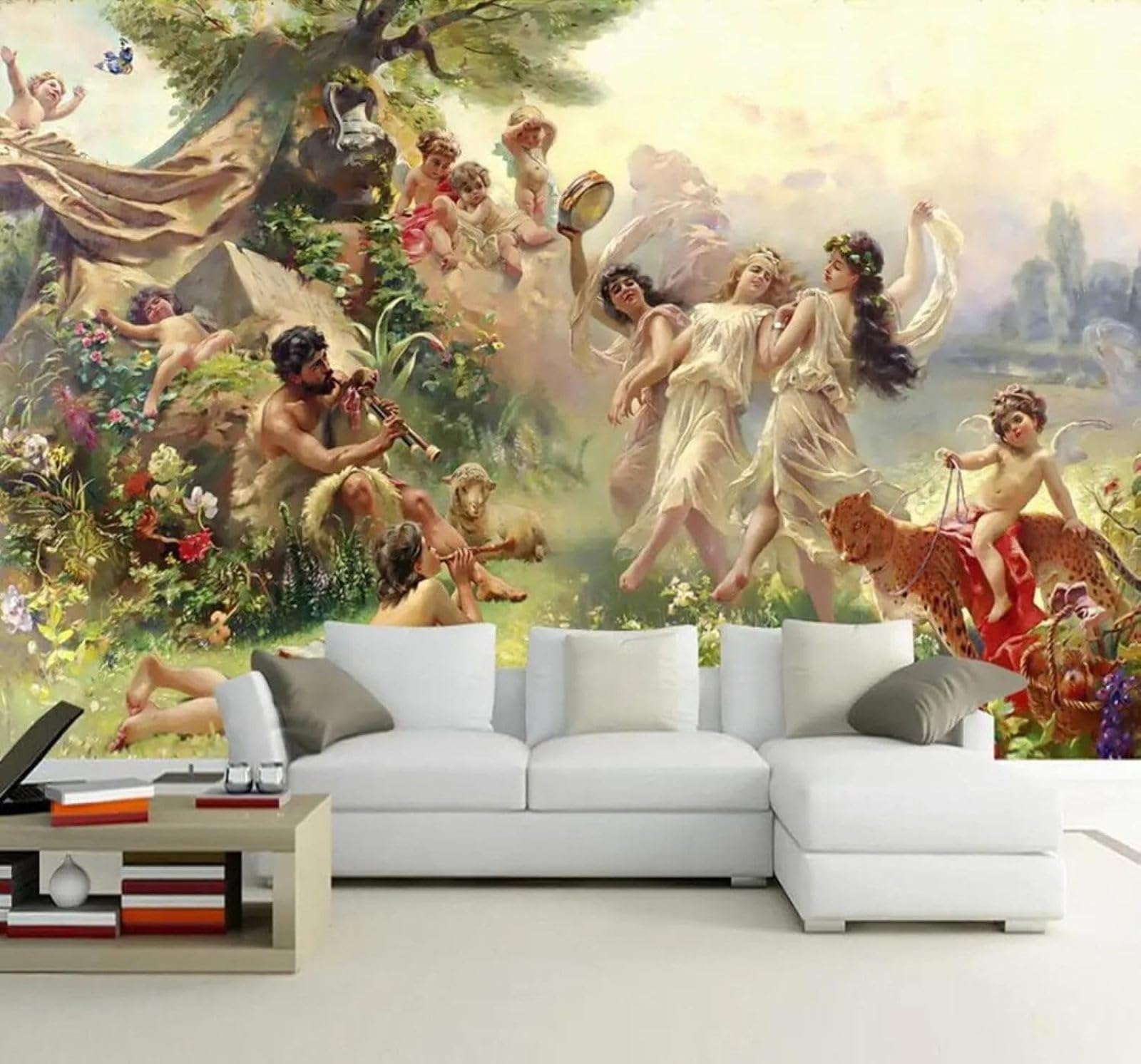 XLMING Hand Drawn Beautiful People Animals Art 3D Wallpaper Silky Texture Home Study Office Grey Dining Room Sofa Bedroom Living Room TV Backdrop-400cm×280cm