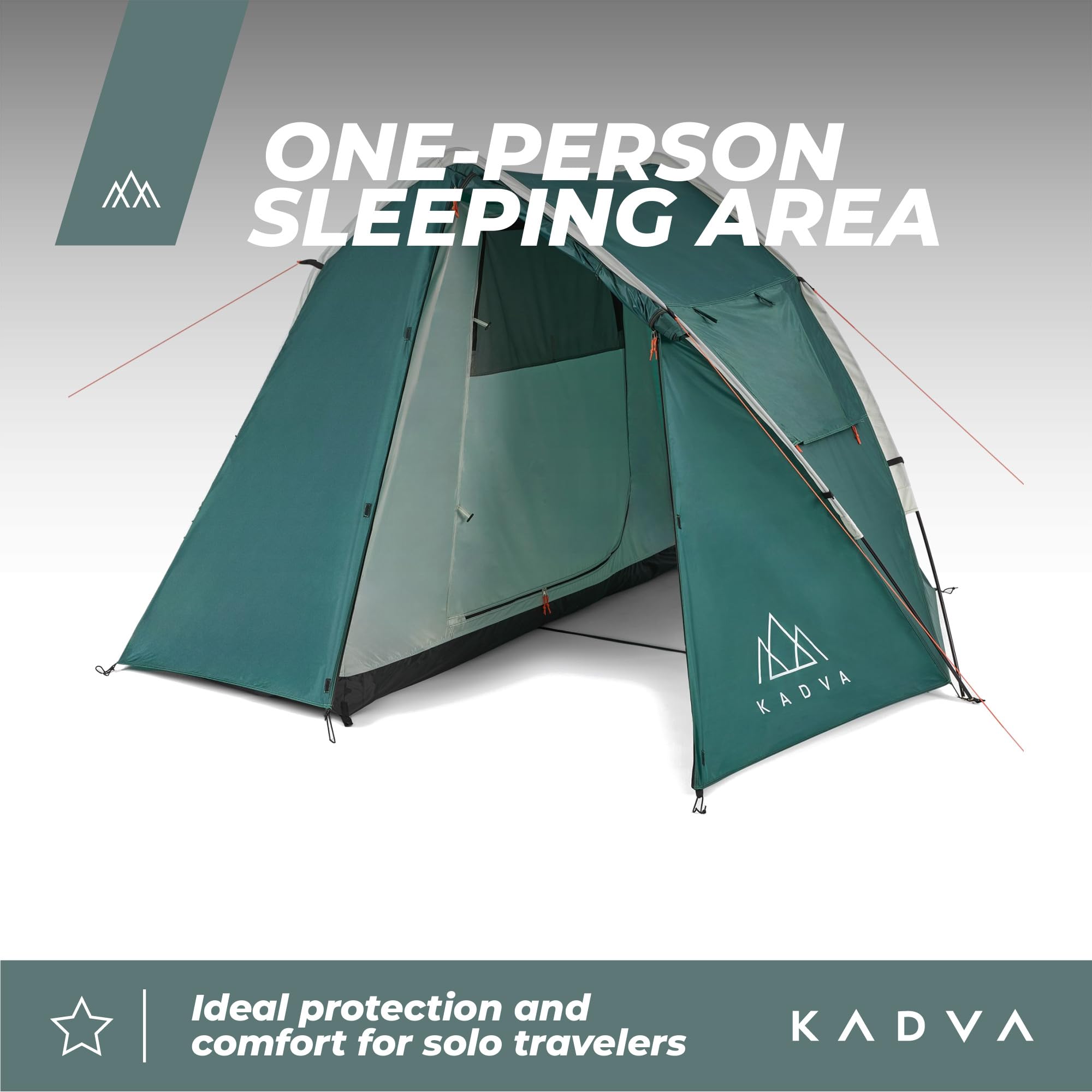 KADVA BIKEdome Zelt | EIN-Personen-Zelt mit Fahrradvordach | Ultraleicht (3,2 kg) | Wasserdicht 2000 mm | Moskitonetz | Schnell aufgebaut | Bikepacking (48x14 cm)