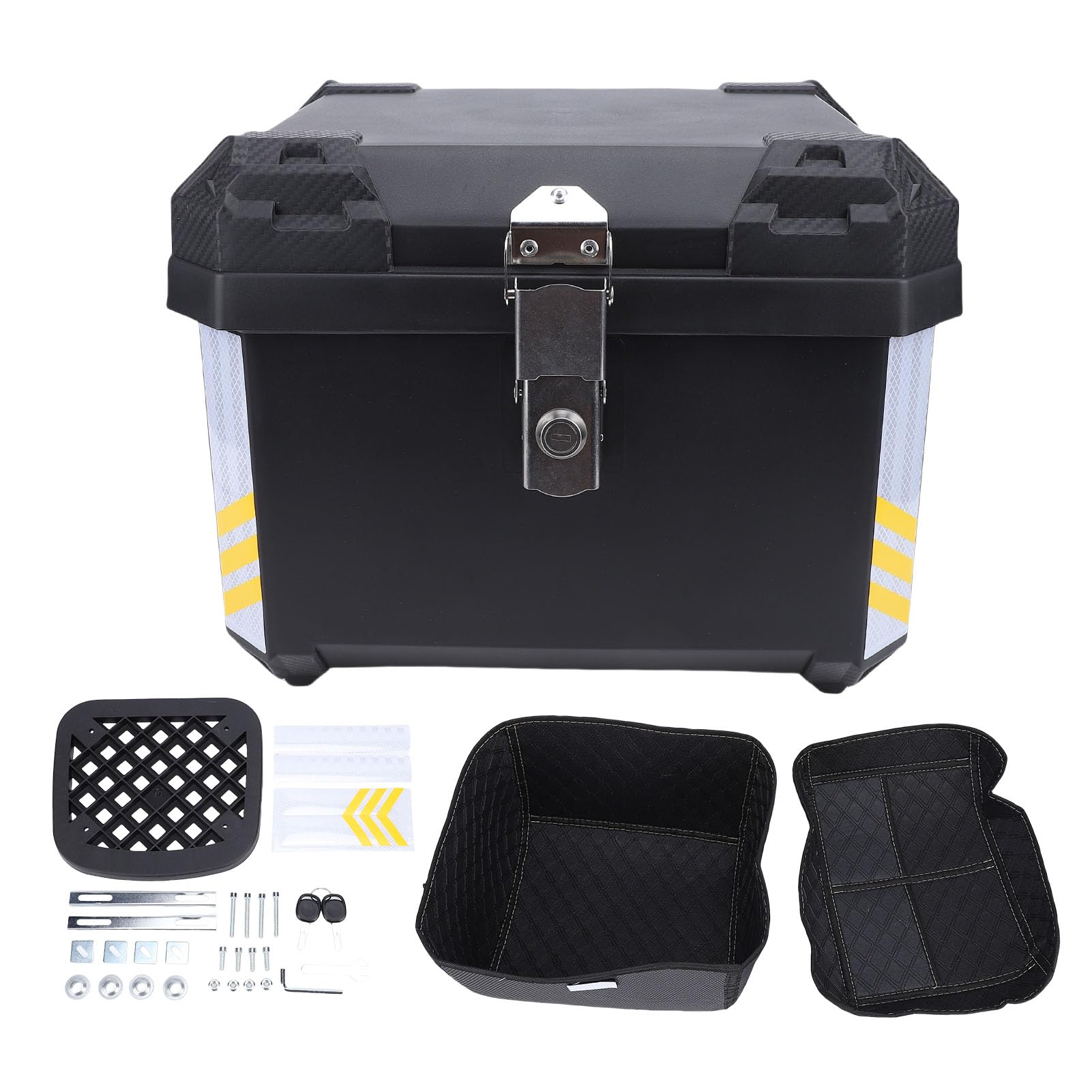Baúl para Motocicletas de 45 L, Caja Trasera de Gran Capacidad con Cerradura Placa Base con Revestimiento de PU Impermeabilización Maletero de Caja Trasera Desmontable para