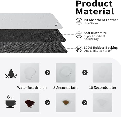 Vista 62 de Tapete de café – Tapete de secado de platos con parte trasera de goma absorbente para encimera de cocina, tapetes de bar para encimeras, accesorios