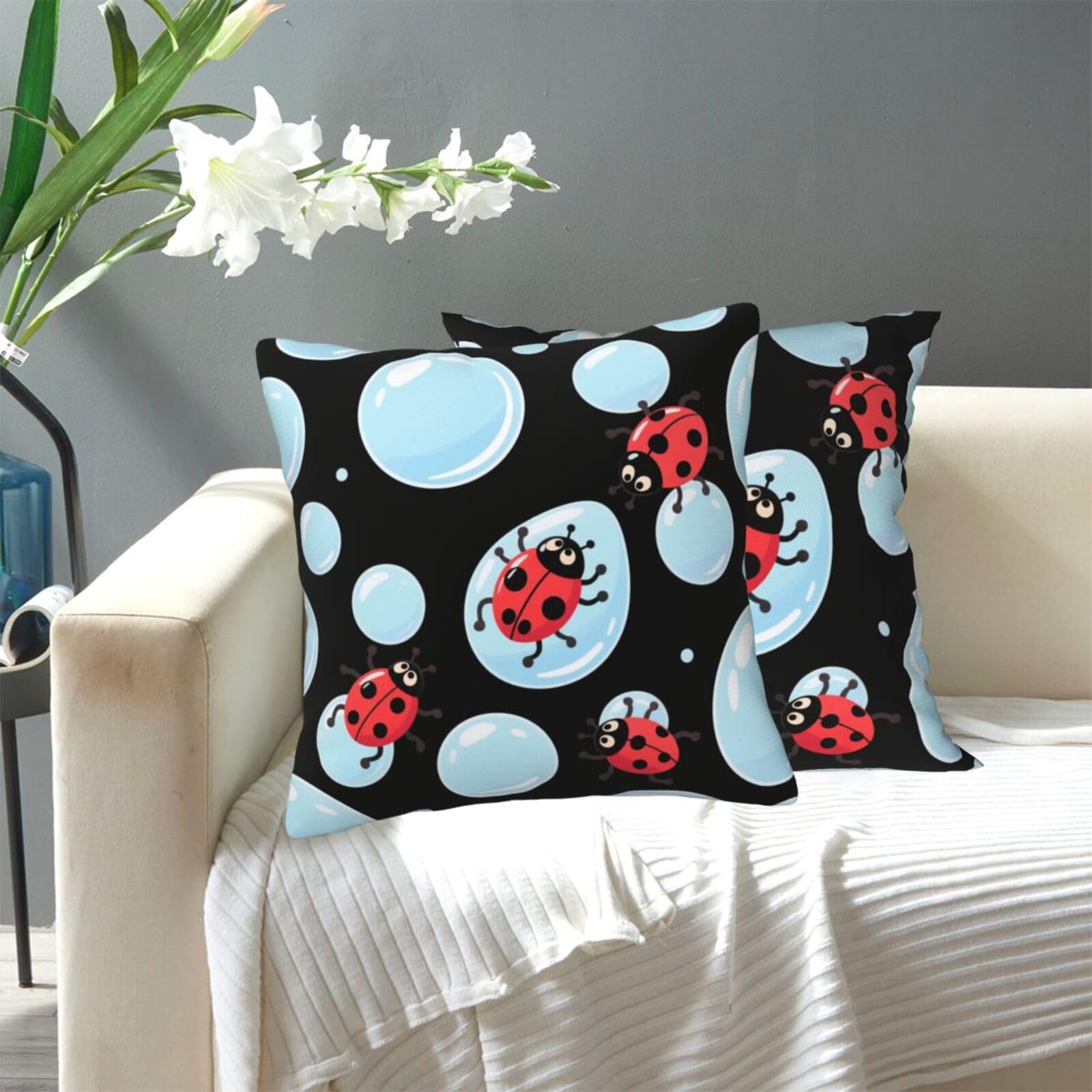 FekiLoot Decorative Throw Pillow Covers Modern Farmhouse Pillowcase Double Sided Cozy Cushion Cover for Sofa Couch Bed 12"X12" Cute Ladybugs