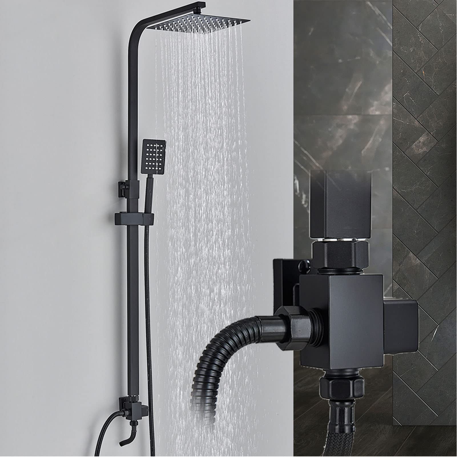 Robinet de douche pommeau pluie et douchette à main pour montage mural robuste