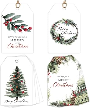 Beautiful Watercolor Christmas Gift Tags - 48 Pcs Rustic Christmas Name Tags with String for Personalizing Your Holiday Presents - Spread Joy and Cheer with These Festive Paper Labels