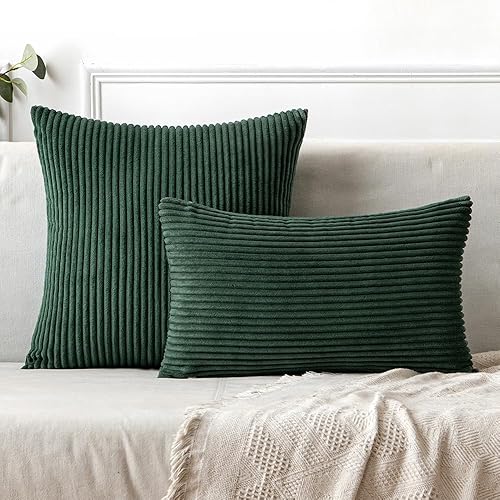 Miniatura 4 de Woaboy - Juego de 2 fundas de cojín decorativo, de pana a rayas, cuadradas, muy suaves, para silla, cama, sofá, sala de estar, oficina