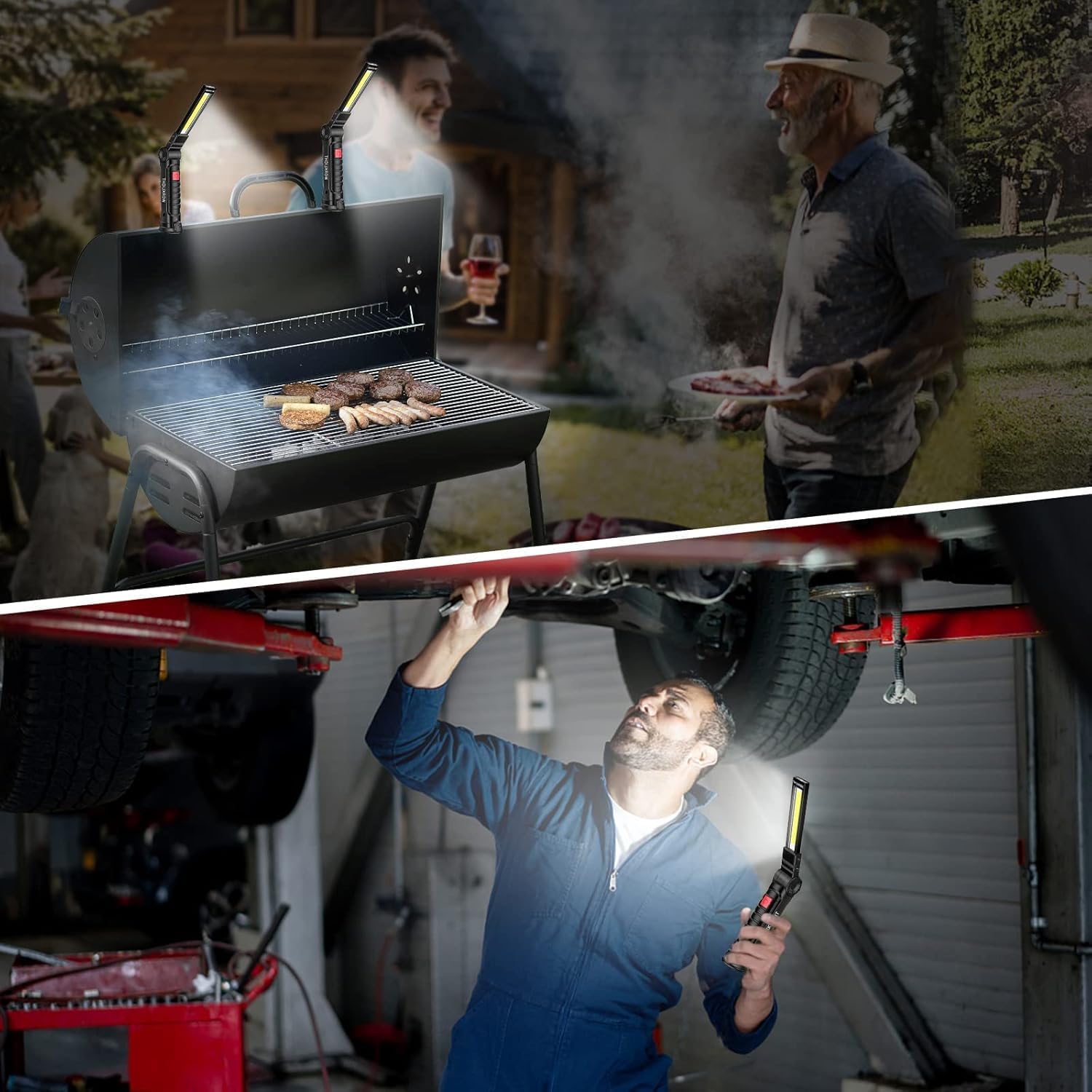 Tool Gifts for Men,3Pack Rechargeable LED Work Lights with Magnetic Base & Hanging Hook,360° Rotation Rechargeable flashlights,5 Lighting Modes Mechanic Light for Car Repairing/Emergency/BBQ Grill