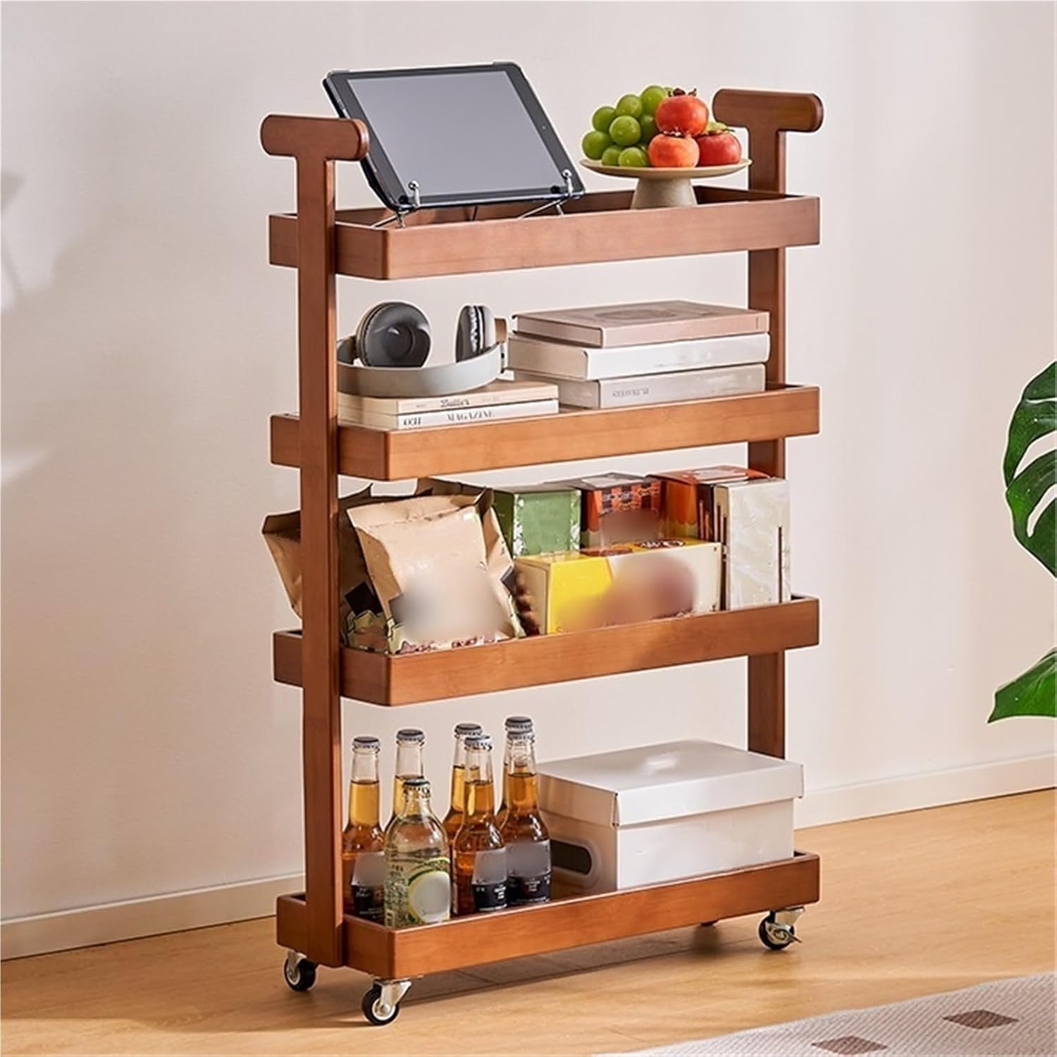 Bamboo 3-Tier Rolling Cart Kitchen Storage Cart with Wheels Utility Trolley Organizer Narrow Seams Movable Storage Rack for Home Dining Room Office,Ideal for Home