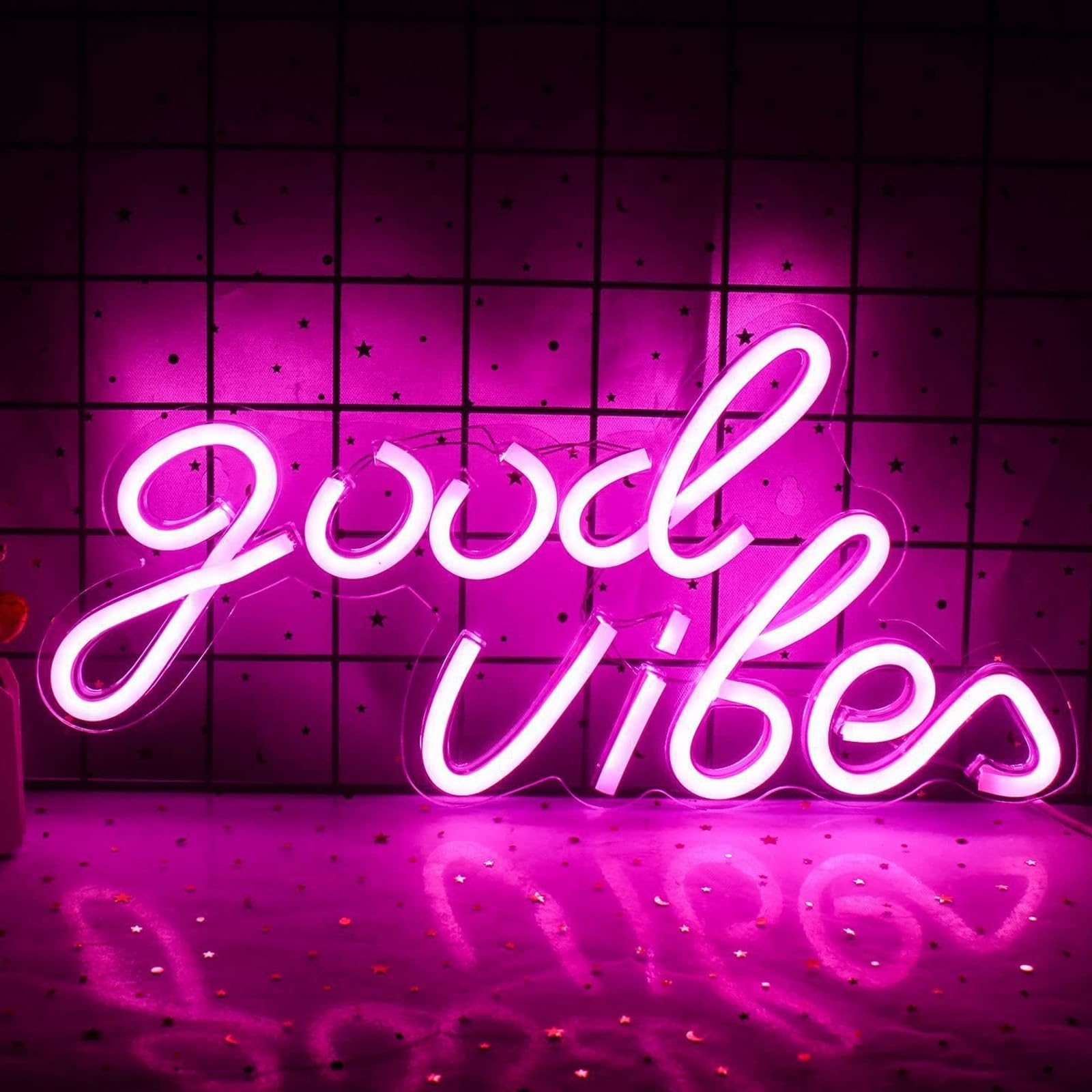 Good Vibes Neon Light Sign, insegne al Neon Good Vibes, Scritta Neon da Parete Insegne al Neon a LED, LED Night Light, Alimentata da USB Insegne Luminose per Camera da Letto Bar Club