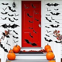 Vista 7 de 56 piezas de murciélagos para decoración de pared, decoraciones de Halloween, murciélagos 3D, calcomanías realistas de murciélago de PVC