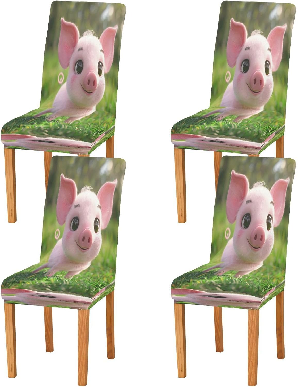 ALAZA Dining Room Chair Covers, Cartton Pig Cute Newborn Standing on A Grass Lawn Stretch Chair Slipcovers Protector Removable Washable for Dining Room, Ktichen, Party