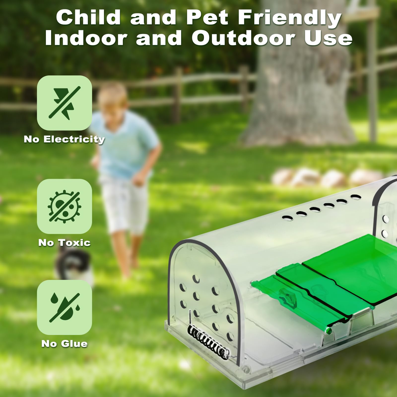 Trampas para Ratones Vivos Pequeños, 2PCS Trampas Ratas Interior Exterior Reutilizable, Ratonera Rata Viva con Orificio de Aire para Cocina Jardín Hogar Ático Garaje, Amigable con Mascotas y niños