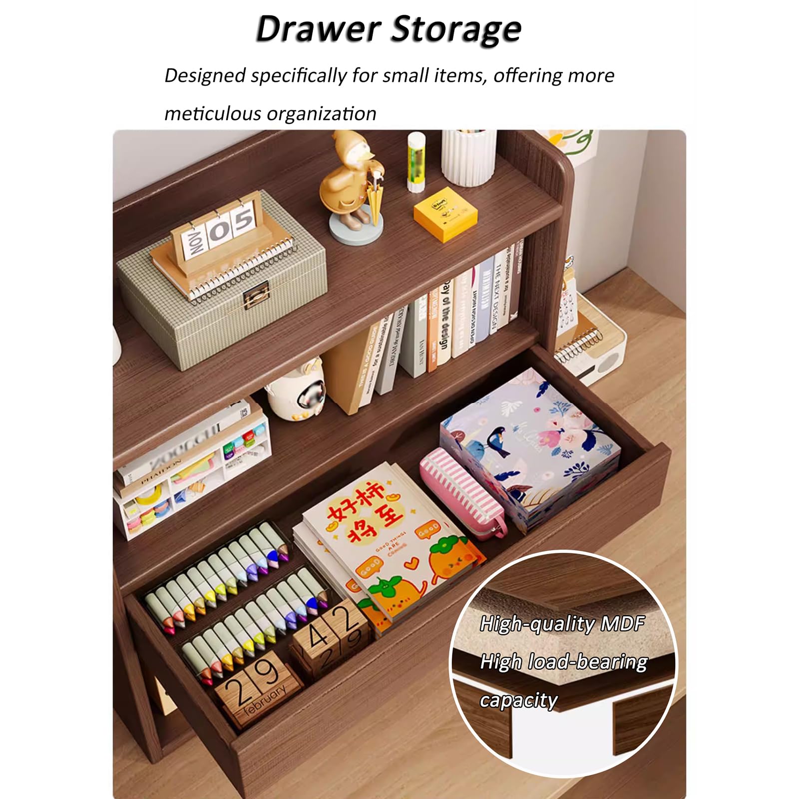 Schreibtisch-Organizer aus Holz mit Schublade, 2/3-stöckiges Tischregal, Schreibtisch-Präsentationsständer, Bürobedarf-Organizer-Ständer (Nussbaum, 3-stöckig – 67 cm)