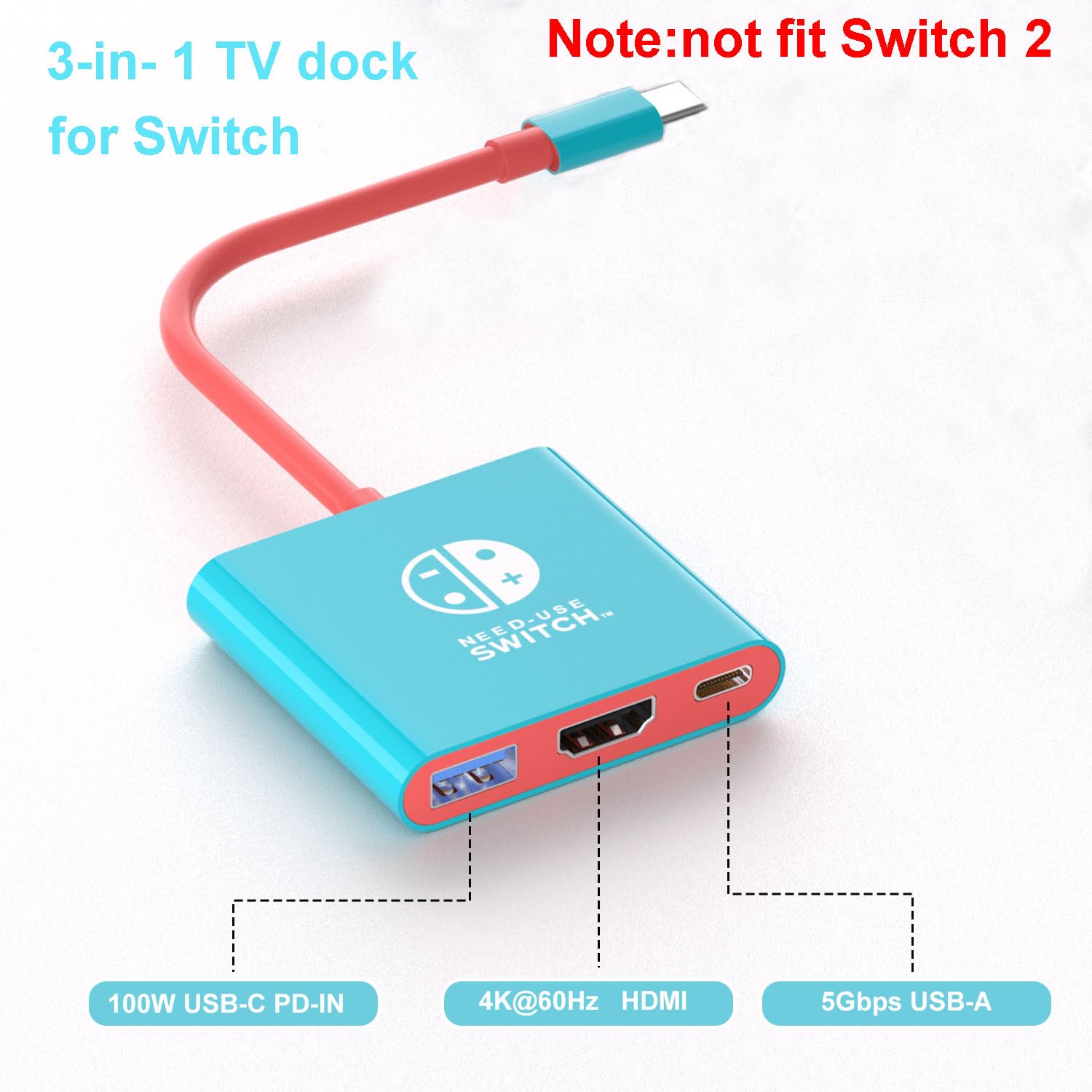 Switch TV Dock, przenośna stacja telewizyjna do Switch/Steam Deck/ROG Ally/Legion GO, stacja podróżna 3 w 1 z HDMI 4K 60 Hz, USB 3.0 i portem PD do ładowania 100 W (nie pasuje do Switch 2)