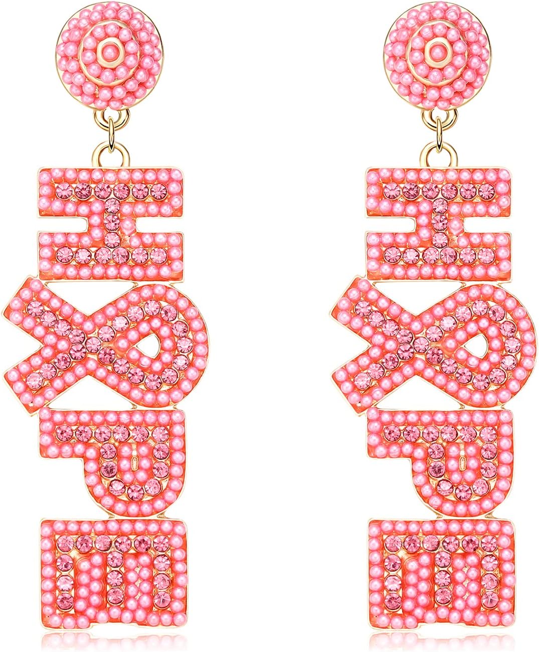 Beaded Breast Cancer Awareness Earrings Rhinestone Hope Pink Ribbon Earrings Survivor Warrior Dangle Earrings for Women