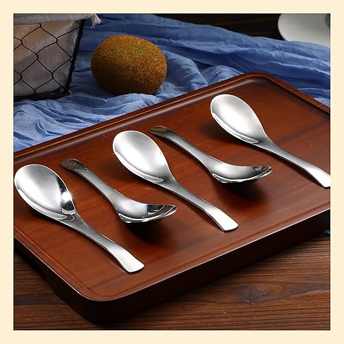 Miniatura 5 de Juego de 50 cucharas de sopa de acero inoxidable, cucharas asiáticas de metal pesadas, cucharas de sopa chinas de 5.9 x 1.6 pulgadas, cucharas de