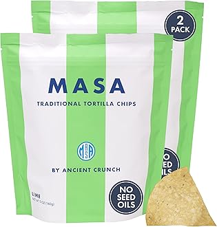 MASA Chips - Lime Flavored Tortilla Chips, Handmade Corn Chips & Crisps - Naturally Grown White Corn, Made with Grass Fed Tallow & Sea Salt - 2 Pack, 5 Ounce Each