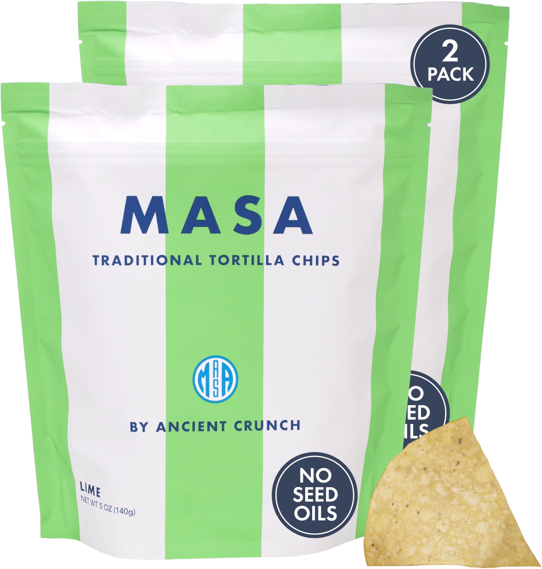 MASA Chips Lime Flavored Corn Tortilla Chips Cooked in Beef Tallow – Seed Oil Free Snack, 2pk×5 oz each– Handmade with Only Naturally Grown Corn, Fresh Lime, & Sea Salt, Gluten Free