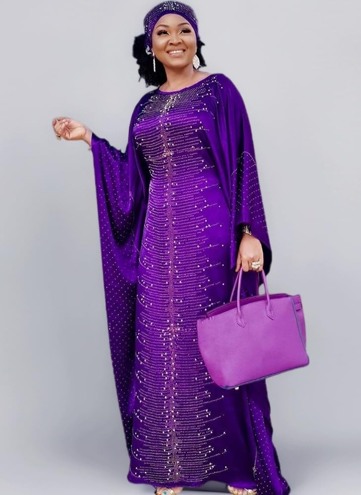African Dresses for Women Fashion Beading Rhinestone Kaftan Maxi Dress