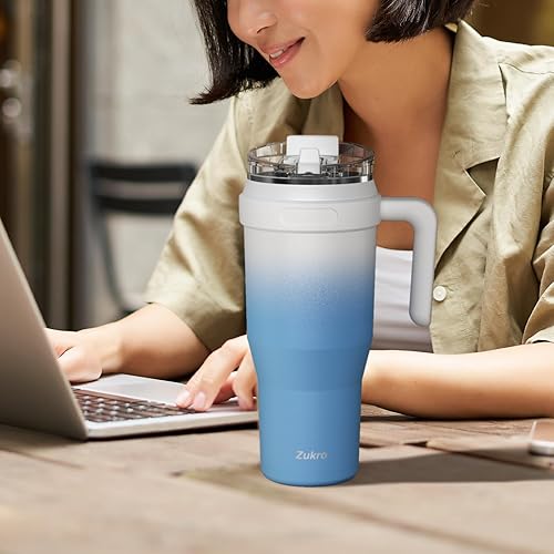 Miniatura 9 de Vaso de 50 onzas con asa, vaso grande de acero inoxidable aislado a prueba de fugas con popote abatible 2 en 1 y tapa para sorber mantiene las