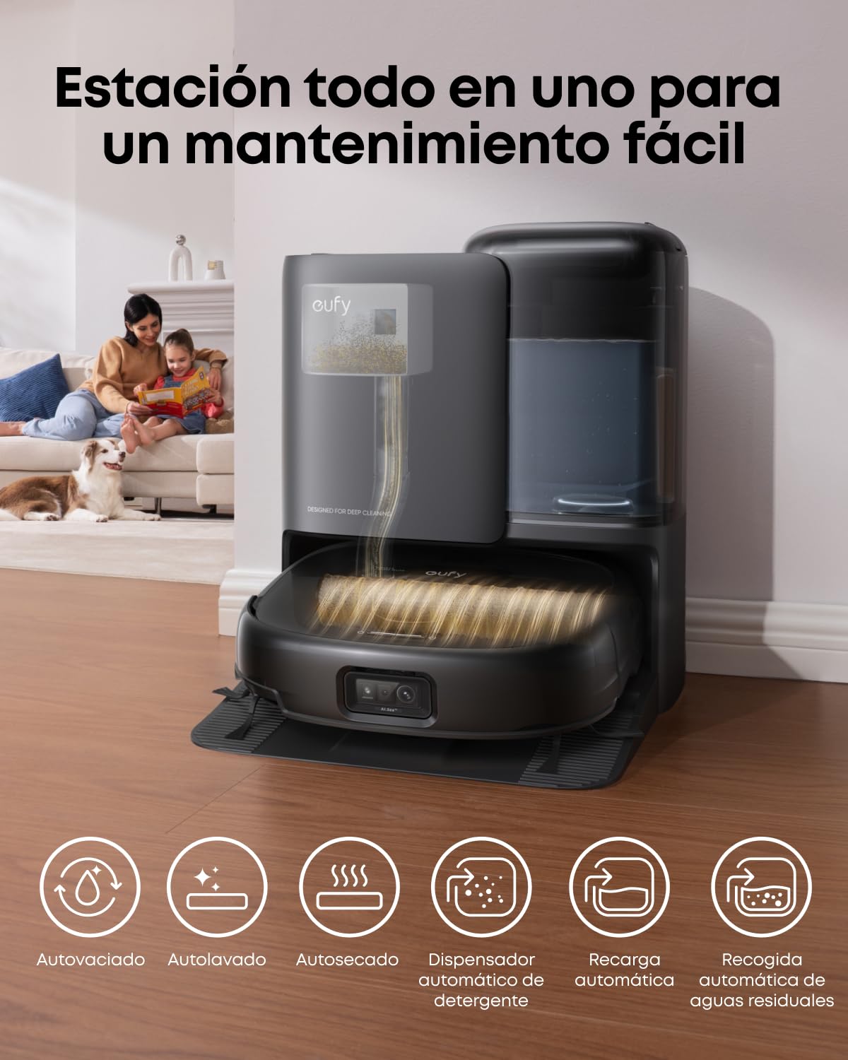 eufy Robot Aspirador Omni E25 Robot Aspirador y fregador 20.000 Pa | Sistema HydroJet, cepillos desenredantes DuoSpiral, Brazo CornerRover, estación Todo en uno | Sistema HydroJet, cepillos desenredantes DuoSpiral, brazo CornerRover, estación todo en uno