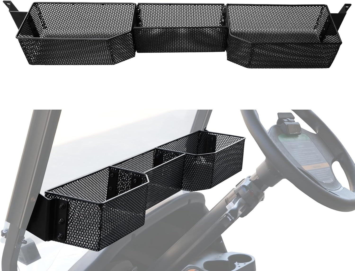 Golf Cart Inner Front Storage Basket for Club Car, Large Compartments Combined Storage Mesh Basket Heavy Steel Dash Tray Organizer for Club Car Tempo 2025 Accessories