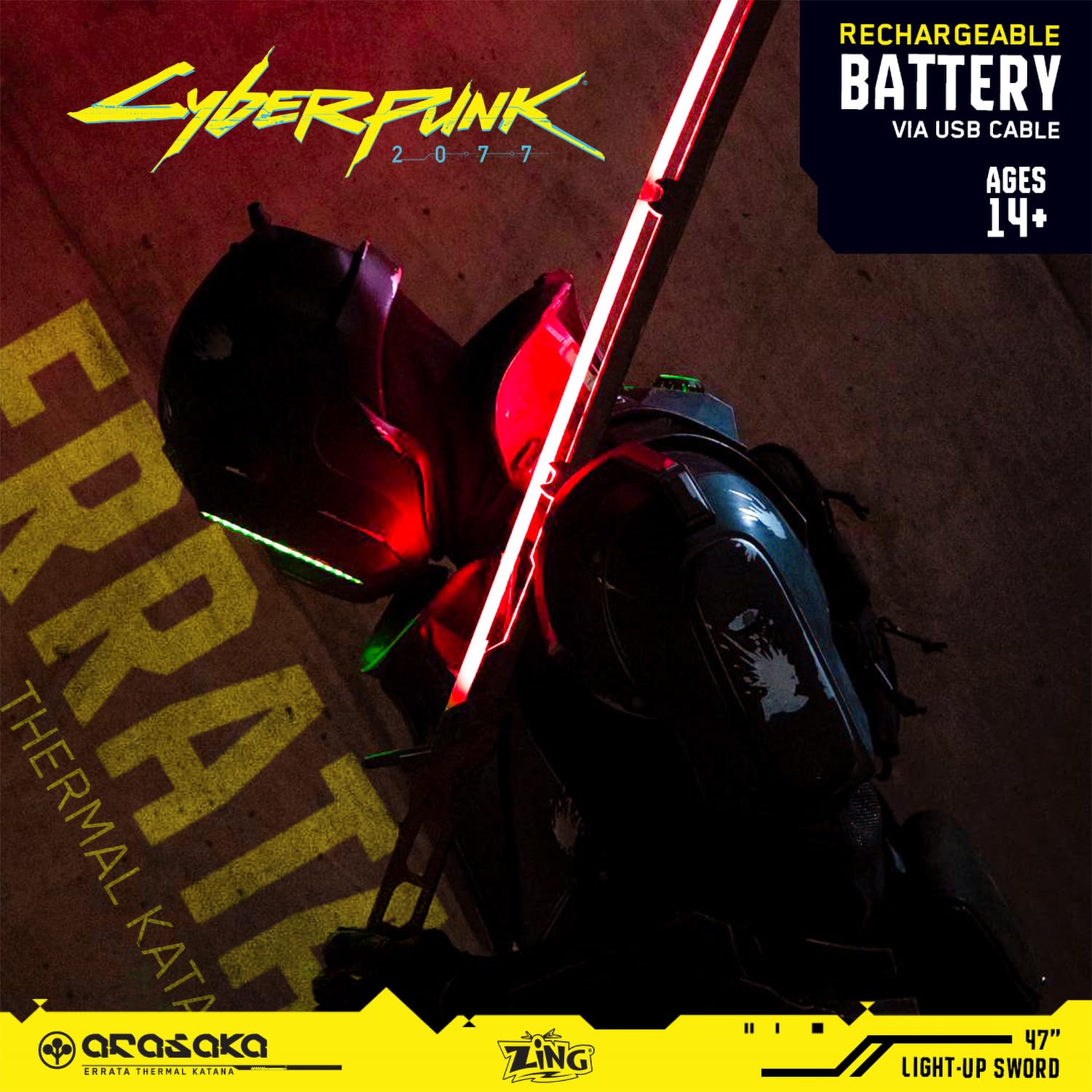 Zing Cyberpunk 2077 - Katana Termica Errata - Replica – Spada da Collezione Ufficiale con Luci e Suoni, Prop per Cosplay a Grandezza Naturale da 119 cm