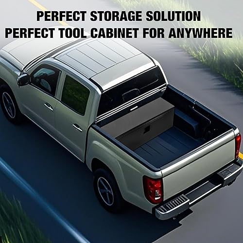 Miniatura 8 de Garvee Caja de herramientas de acero negro de 36 pulgadas, caja de lengua de remolque, organizador de almacenamiento de camiones, caja de