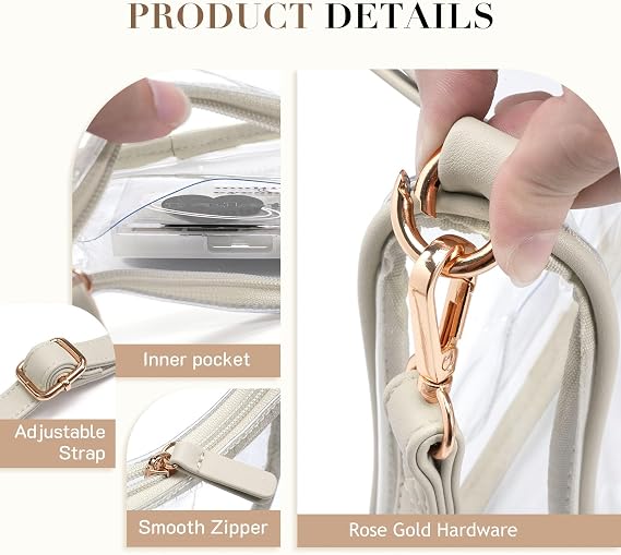 Missnine Clear Bag for Stadium Approved, Clear Crossbody Purse for Women Transparent Concert Handbag for Sport Stadium Events
