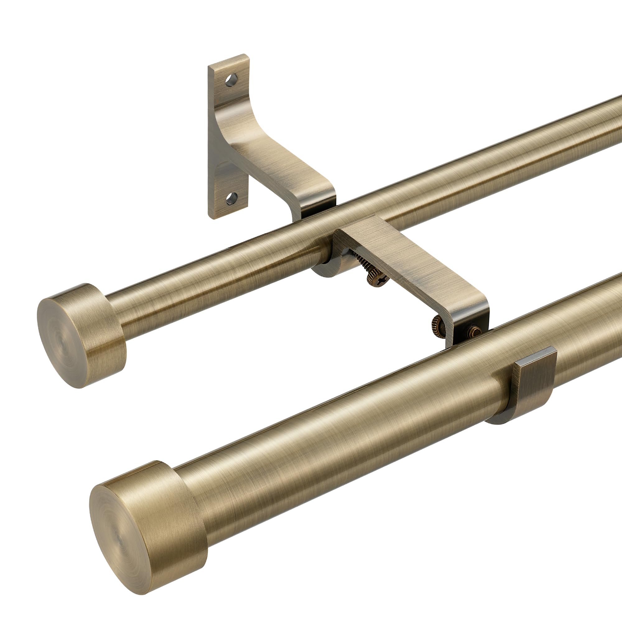 Double Curtain Rods for Windows 36-72 Inches, 1'' Front and 5/8''Back Double Drapery Rods with Premium Aluminum Brackets and End Cap Finials, Adjustable Antique Bronze Dual Window Curtain Rod