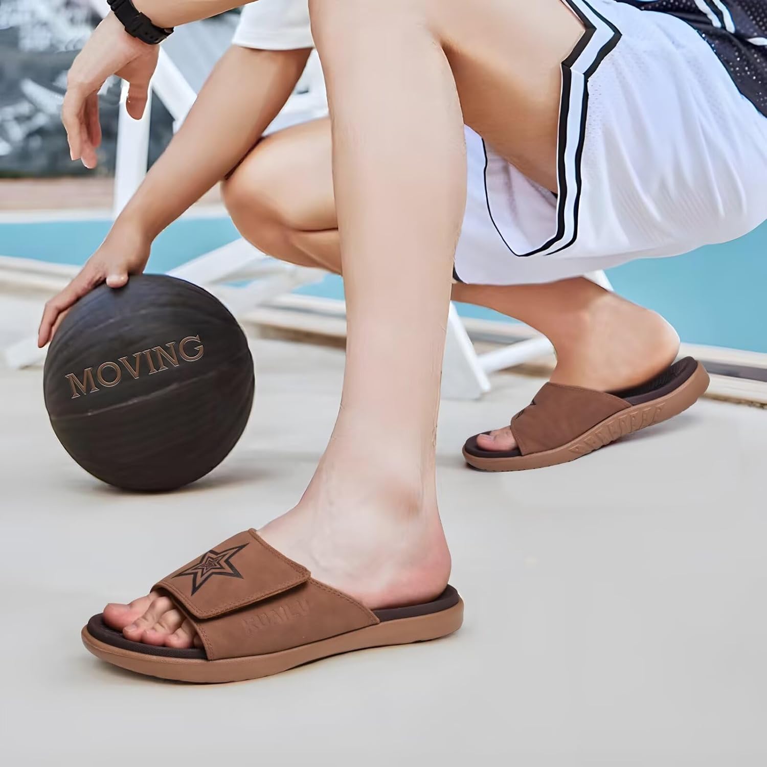 KuaiLu Mens Slides Soft Cushion Sport Sandals with Plantar Fasciitis Arch Support Adjustable Open Toe Summer Slippers Slip on Indoor Outdoor Size 7-15 - Image 2