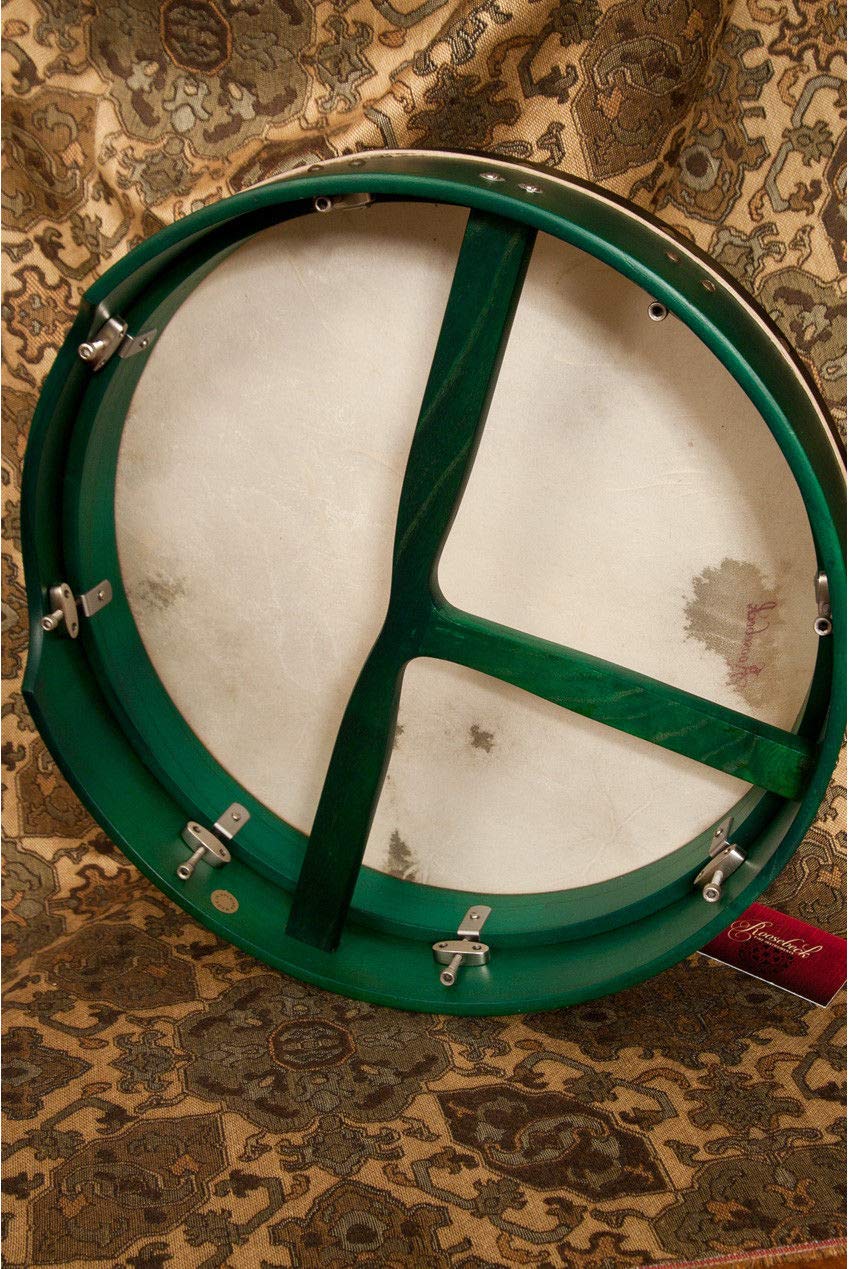Roosebeck Bodhran Wood Frame Drum Package Includes: T-bar Mulberry Irish Tunable Drum, Green + Drum Book & CD by Steafan Hannigan - Image 3