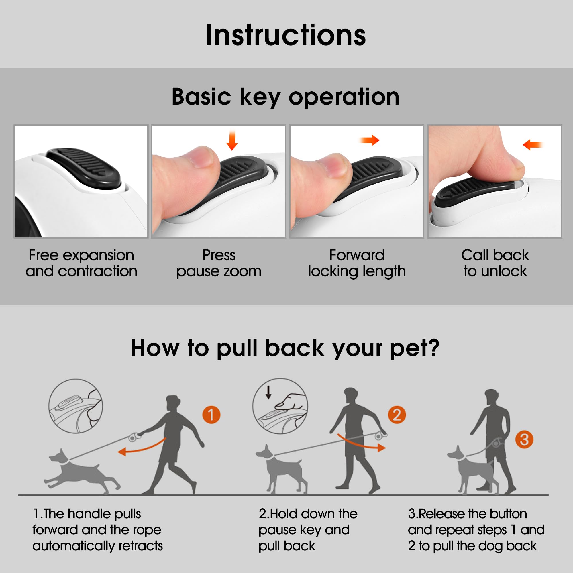 Laisse rétractable 4 en 1 pour chien de 5 m de long avec lumière LED et support pour sac à déjections canines pour chiens de petite, moyenne et grande taille (max 110 kg)