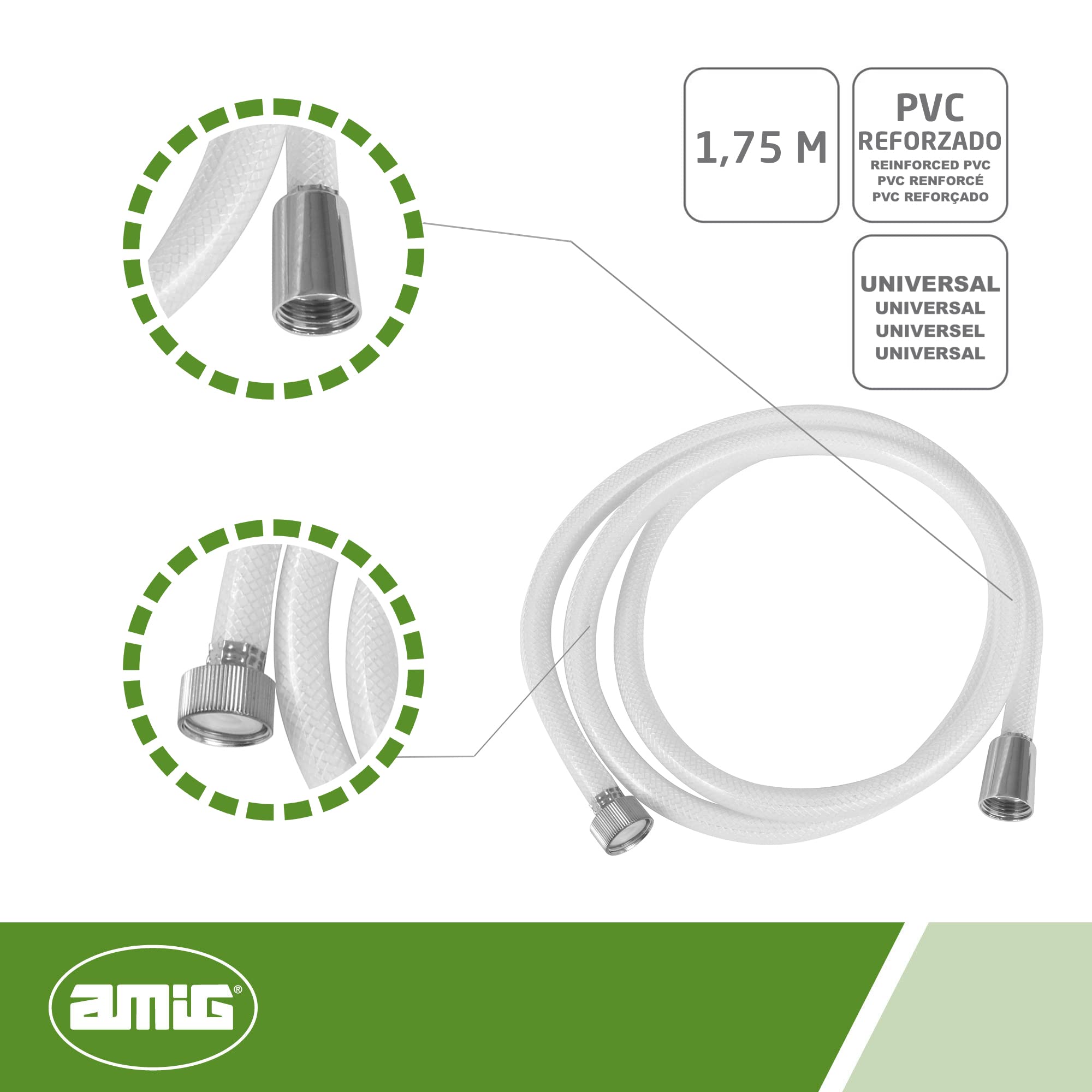 Amig Shower Flexo Model 9902, White, 1.75m x 0.5" - Image 2