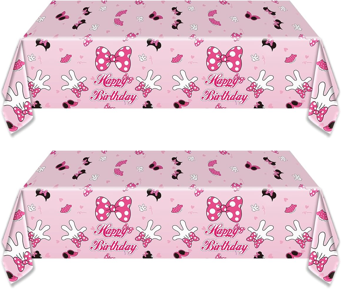 2pcs Pink Mouse Party Tablecloth,Pink Mouse Birthday Party Decoration - Image 3