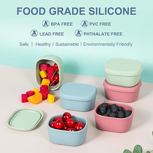 Miniatura 7 de 6 recipientes de silicona de 7 onzas para niños, pequeños recipientes de comida con tapas, recipientes de frutas para el almuerzo, contenedores