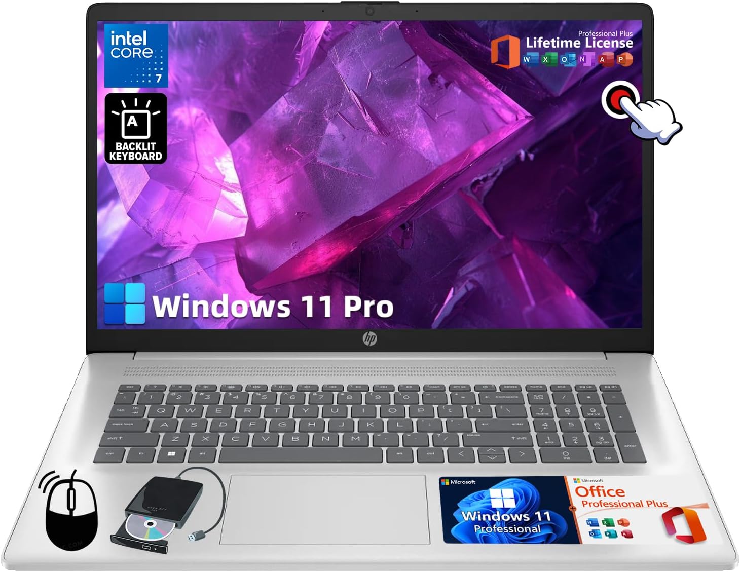 HP Premium 17.3 Touchscreen Business Laptop - Core 7 150U, Office Lifetime, 17.3" HD+ Display, Backlit Keyboard, Copilot, Long Battery Life, Windows 11 Pro, 64 GB RAM, 2 TB SSD