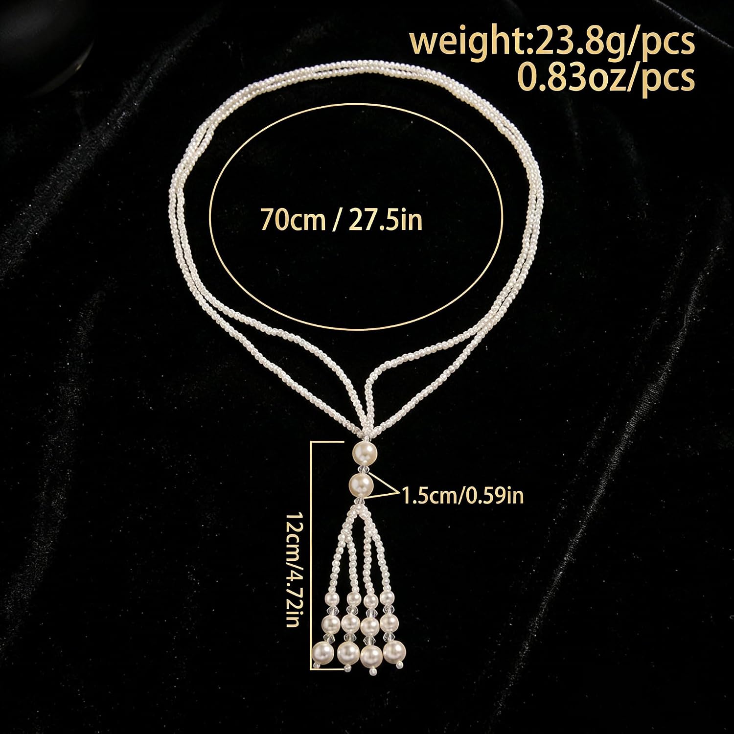 Long Faux Pearls Pendants Fashion Pearl Necklace for Women 150cm (60") 8mm White Vintage Strand Necklace 1920s Flapper Gatsby Costume Jewelry Hair Headpiece for Wedding Office Daily Party Gifts